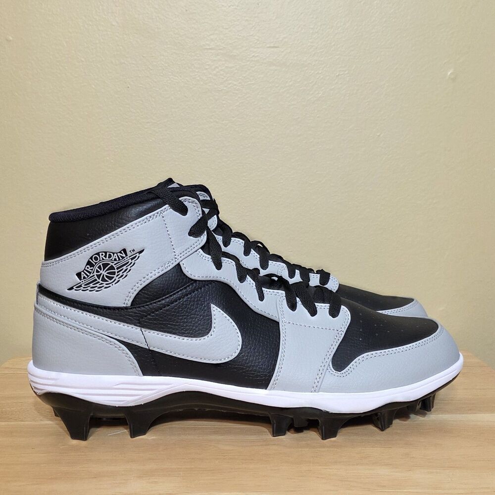 Jordan 1 Mid TD Football Cleats Mens Size 12 Black Grey Shadow FJ6805-002 Retro